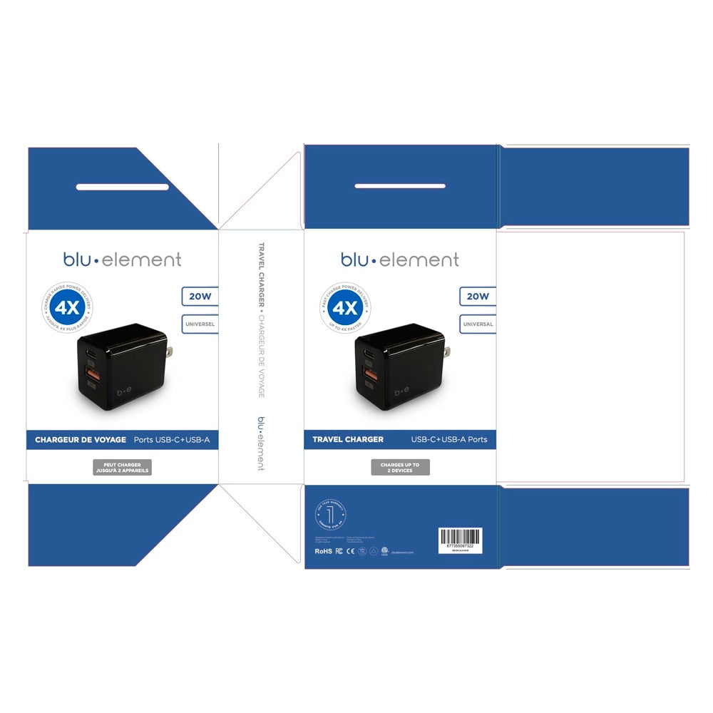 BEWCA20WB Wall Charger Dual USB-C 20W PD and USB-A Black