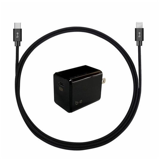 Wall Charger USB-C 20W PD with Lightning Cable 4ft Black Wall Chargers Blu Element
