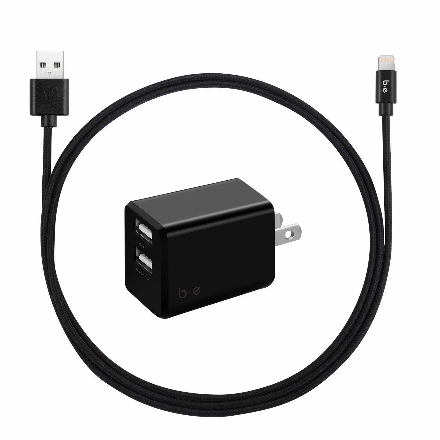 BKTLMFIUPD Wall Charger Dual USB 3.4A w/Lightning Cable Black Black
