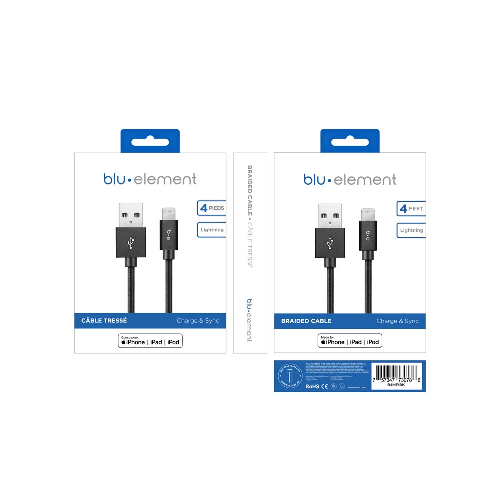 B4MFIBK Braided Charge/Sync Lightning to USB-A Cable 4ft Black