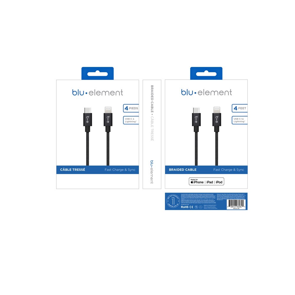 BEC2L4B Braided Charge/Sync USB-C to Lightning Cable 4ft Black