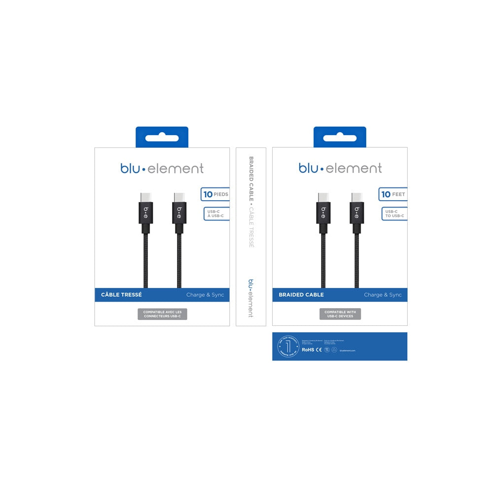 BEC2C10B Braided Charge/Sync USB-C to USB-C Cable 10ft Black