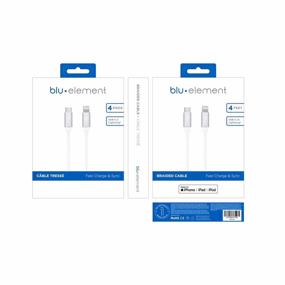 BEC2L4W Braided Charge/Sync USB-C to Lightning Cable 4ft White