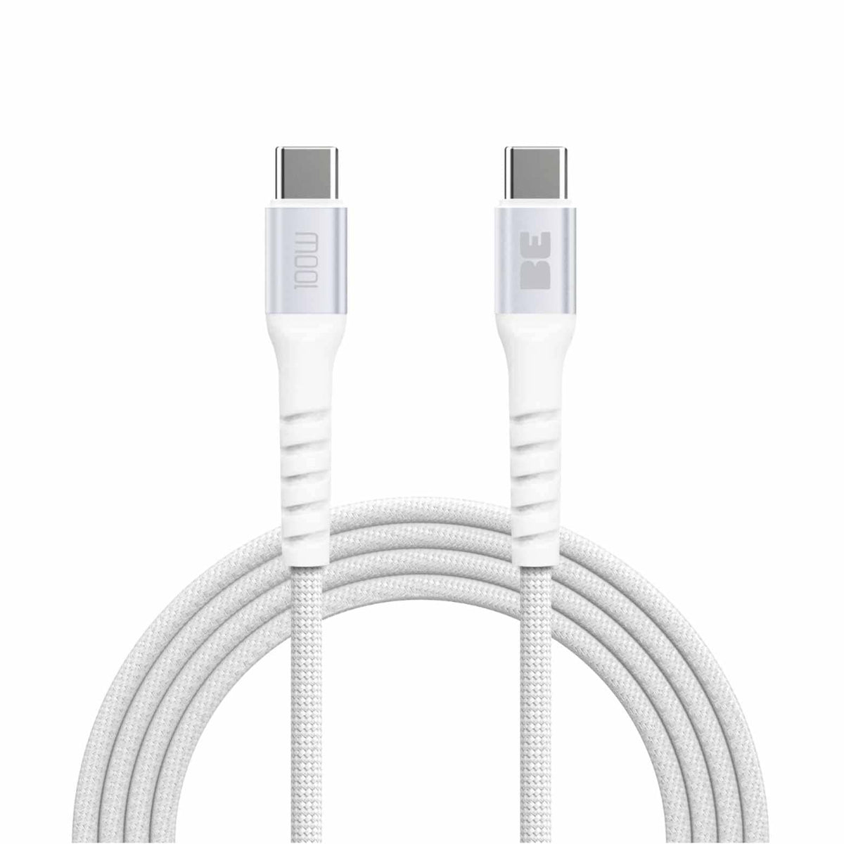 BEC2C6FTW SpeedCharge Premium Braided Cable USB-C to USB-C 6ft 100W White Charge/Sync Cables Blu Element