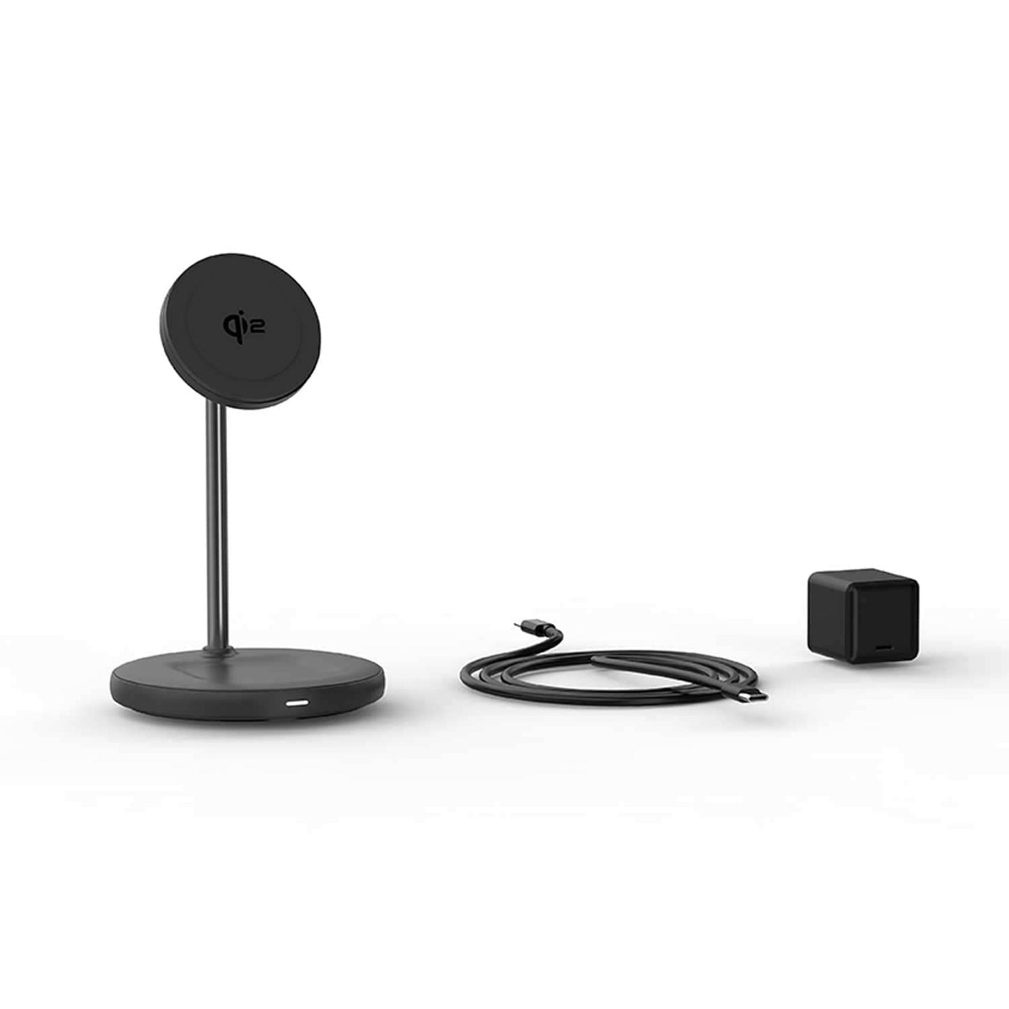 BEWCQi22in1 Qi2 2-in-1 Wireless Charging Stand 15W MagSafe-Compatible Black Wireless Charging Blu Element