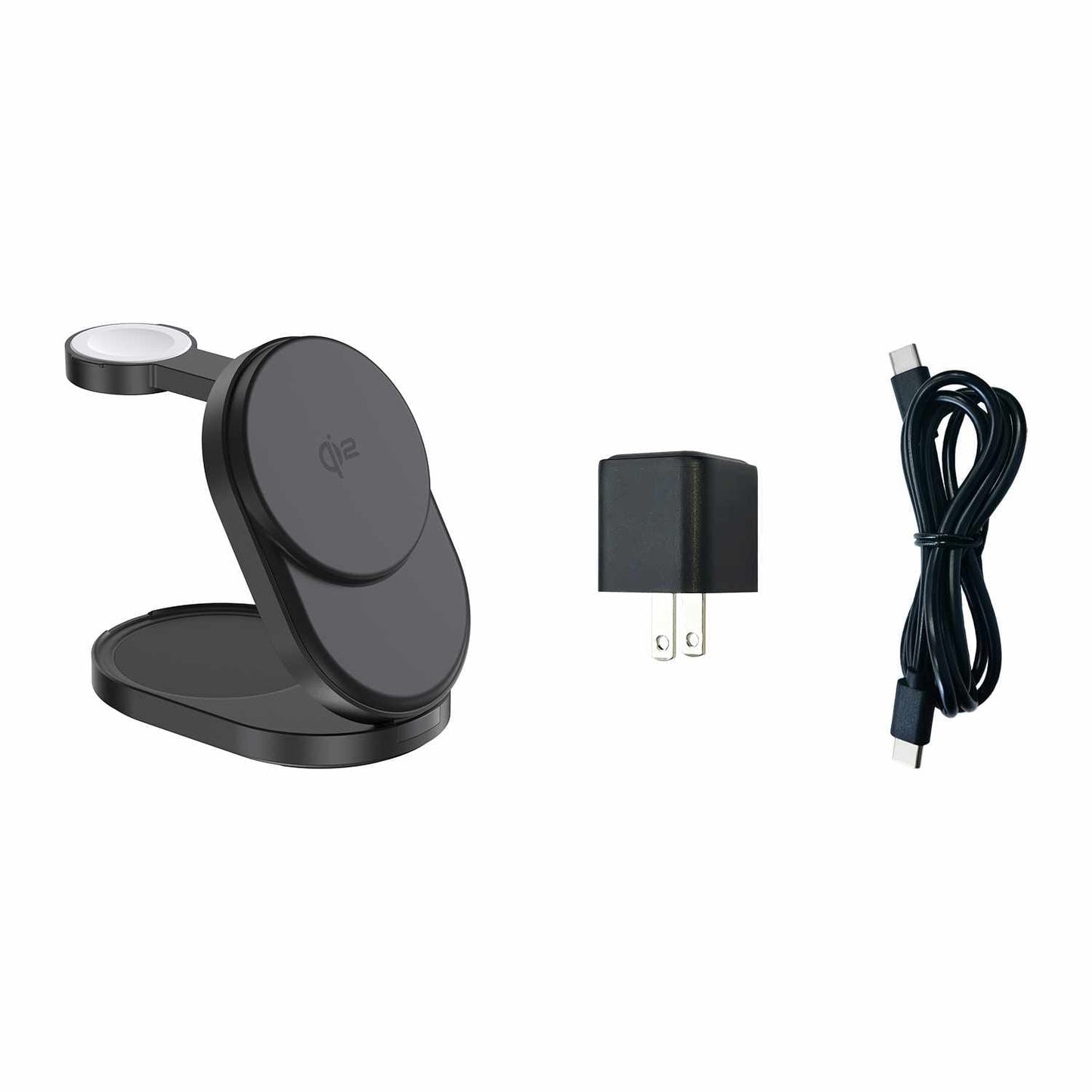 BEWCQi23IN1F Qi2 3-in-1 Foldable Wireless Charging Stand 15W MagSafe-Compatible Black Wireless Charging Blu Element