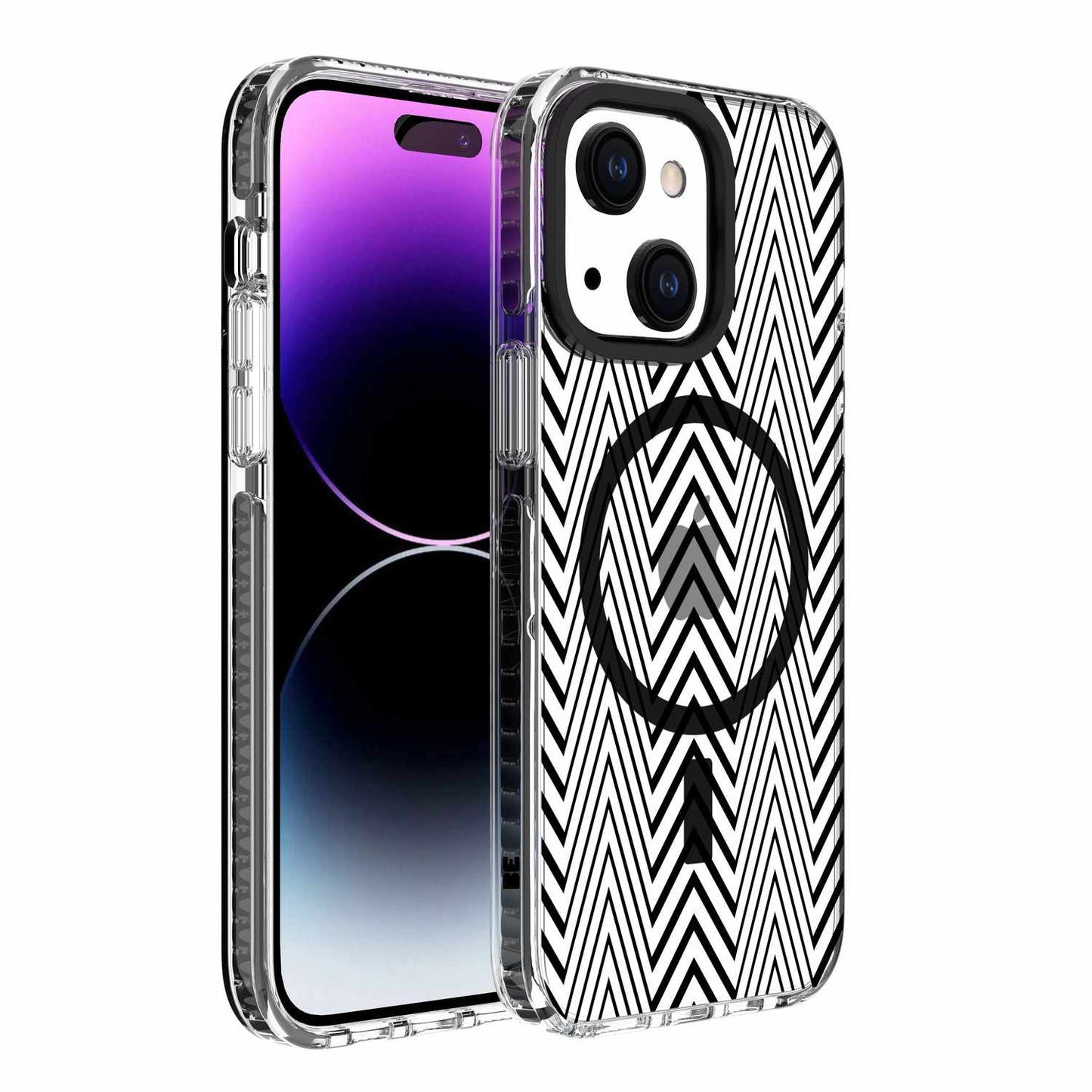 BEELMS155526 Chromatic Print MagSafe iPhone 15/14/13 Black warped Lines