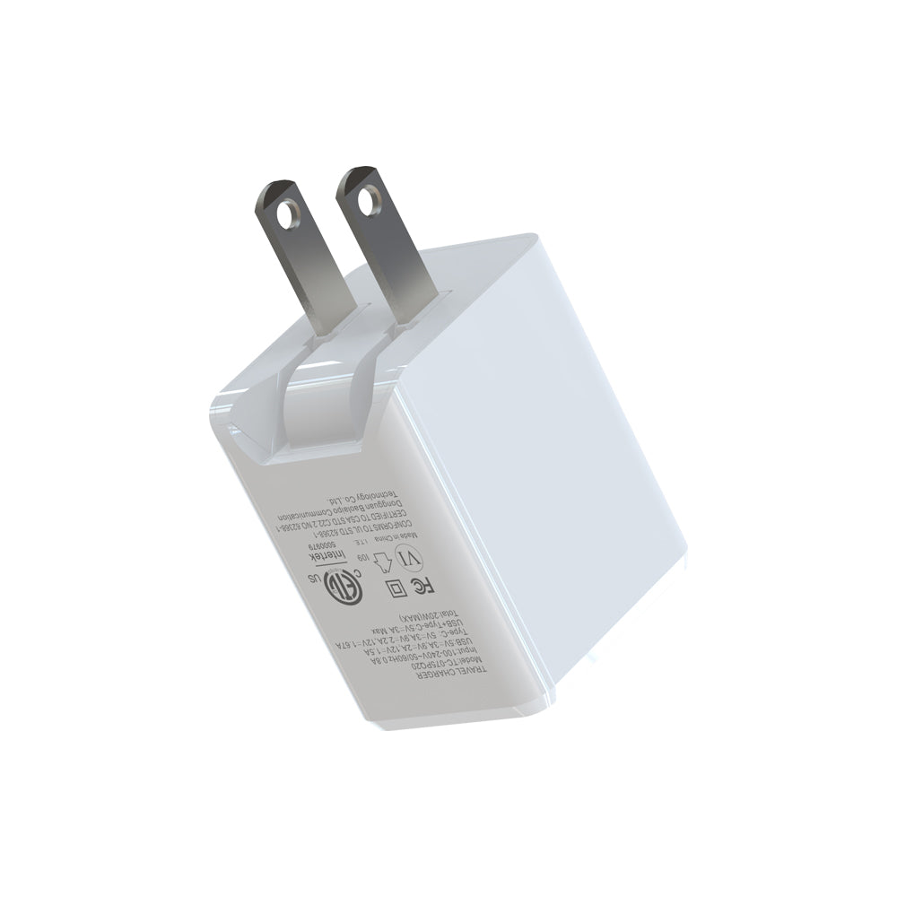 Wall Charger Dual USB-C 20W PD and USB A White