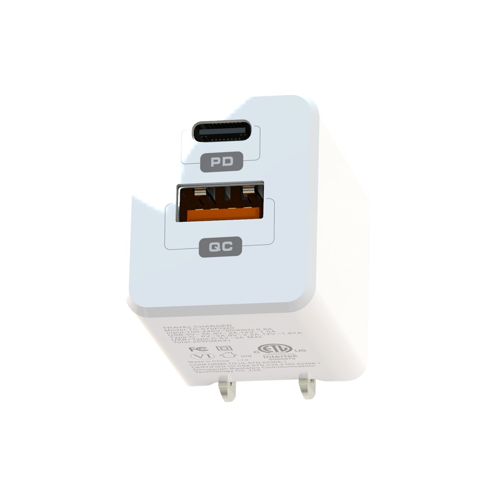 Wall Charger Dual USB-C 20W PD and USB A White