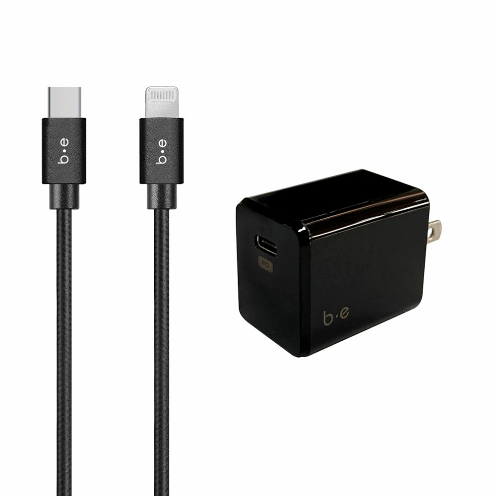 Wall Charger USB-C 20W PD with Lightning Cable 4ft Black