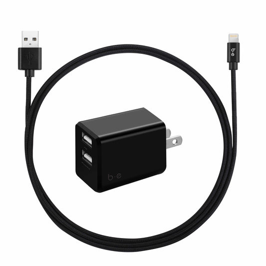 BKTLMFIUPD Wall Charger Dual USB 3.4A w/Lightning Cable Black Black