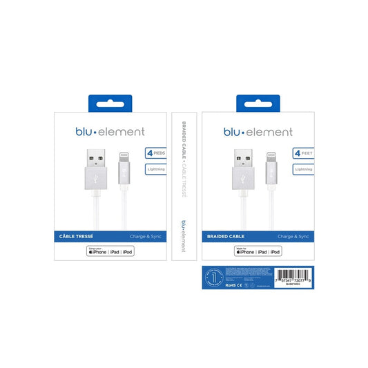 B4MFIWH Braided Charge/Sync Lightning to USB-A Cable 4ft White Charge/Sync Cables Blu Element 