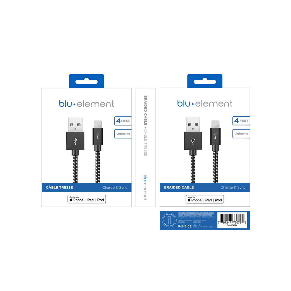 Braided Charge/Sync Lightning to USB-A Cable 4ft Zebra