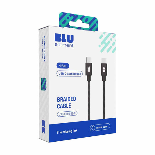 BEC2C4B Braided Charge/Sync USB-C to USB-C Cable 4ft 60W Black Charge/Sync Cables Blu Element 