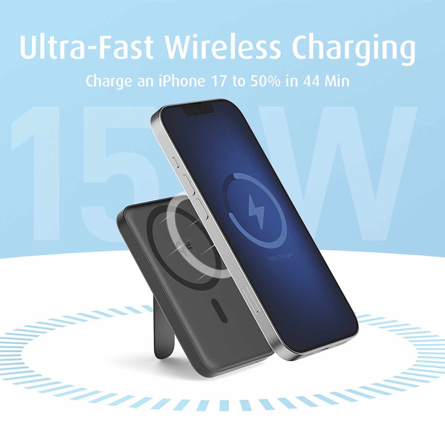 BEPBQi25KWH Qi2 Wireless Power Bank with Kickstand 5K White