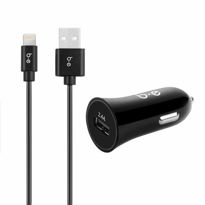 Car Charger Single 2.4A with Lightning Cable Black