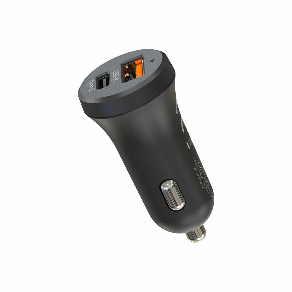 Car Charger USB-C and USB-A QC 3.0 Power Delivery 20W with USB-C to USB-C Cable 4ft Black
