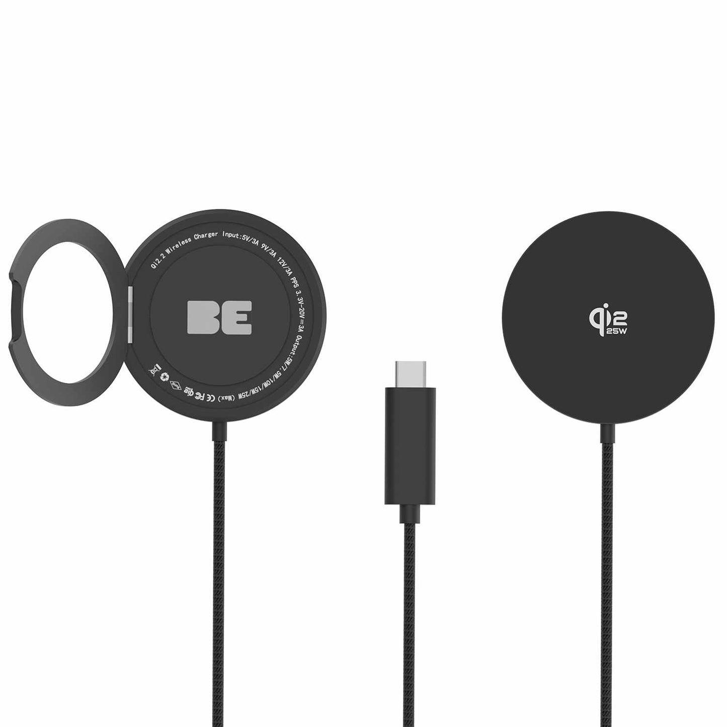 BEWCQi22PB PowerPuck25 Wireless Charger with Kickstand Black