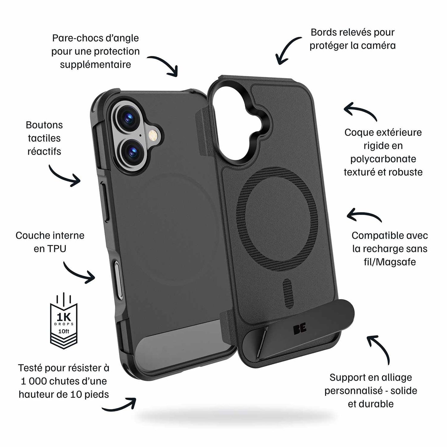 BEARUT16K Armour Ultra MagSafe w/Kickstand Case iPhone 16 Black