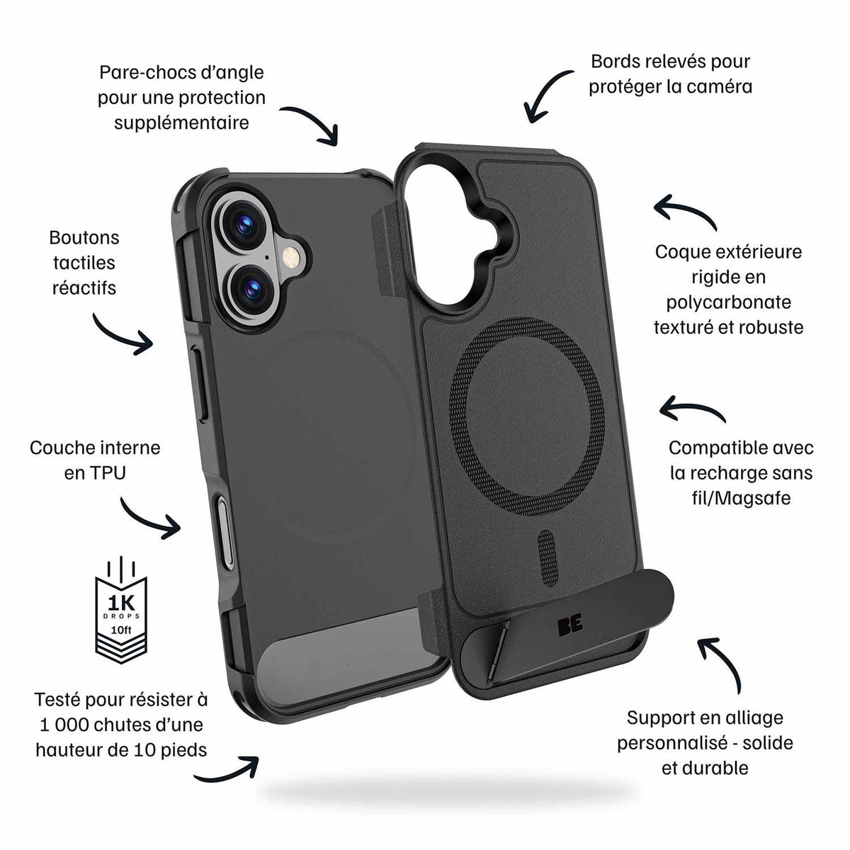 BEARUT16K Armour Ultra MagSafe w/Kickstand Case iPhone 16 Black