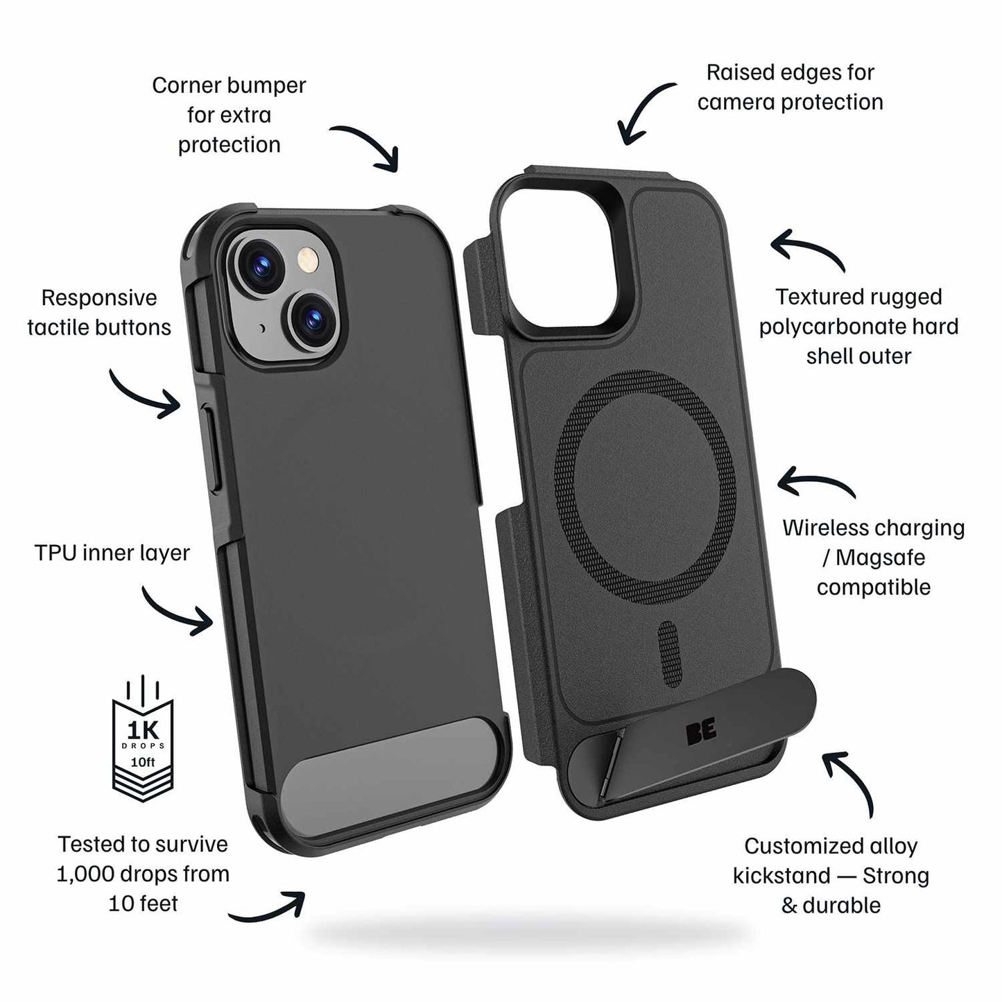 BEARUT16EK Armour Ultra MagSafe w/Kickstand Case iPhone 17e/16e/15/14/13 Black