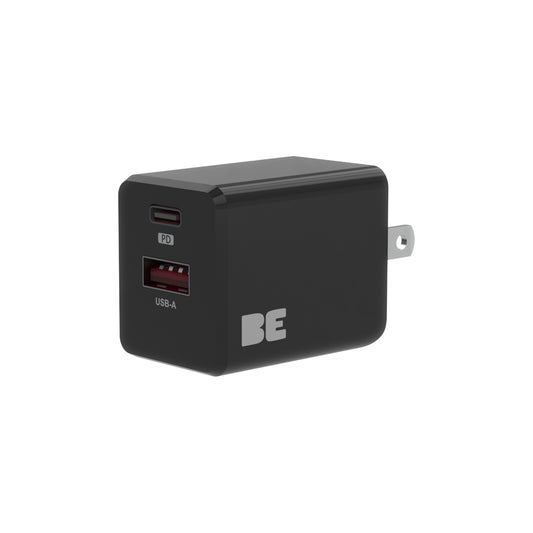 Wall Charger Dual USB-C 20W PD and USB-A Black
