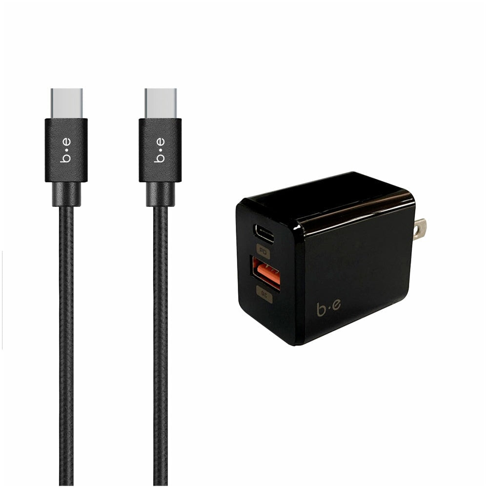 Wall Charger USB-C and USB-A Power Delivery 18W with USB-C to USB-C Cable 4ft Black
