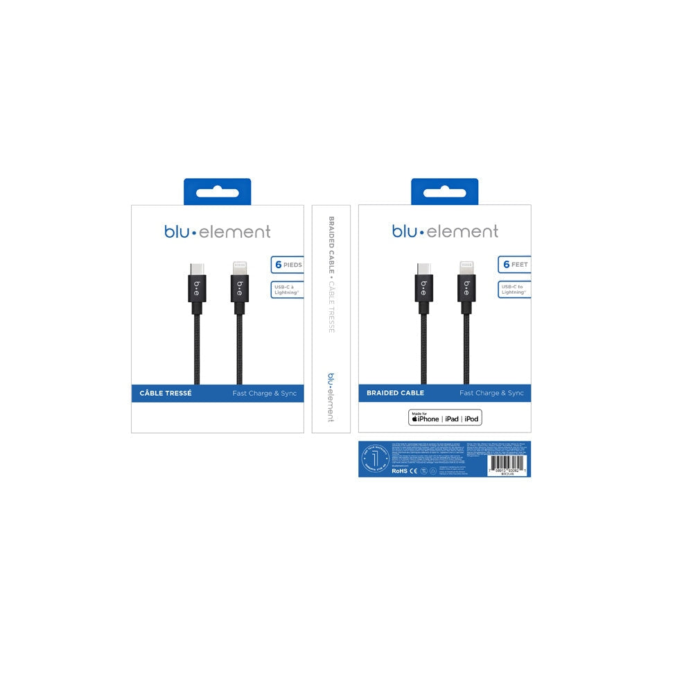 Braided Charge/Sync USB-C to Lightning Cable 6ft Black