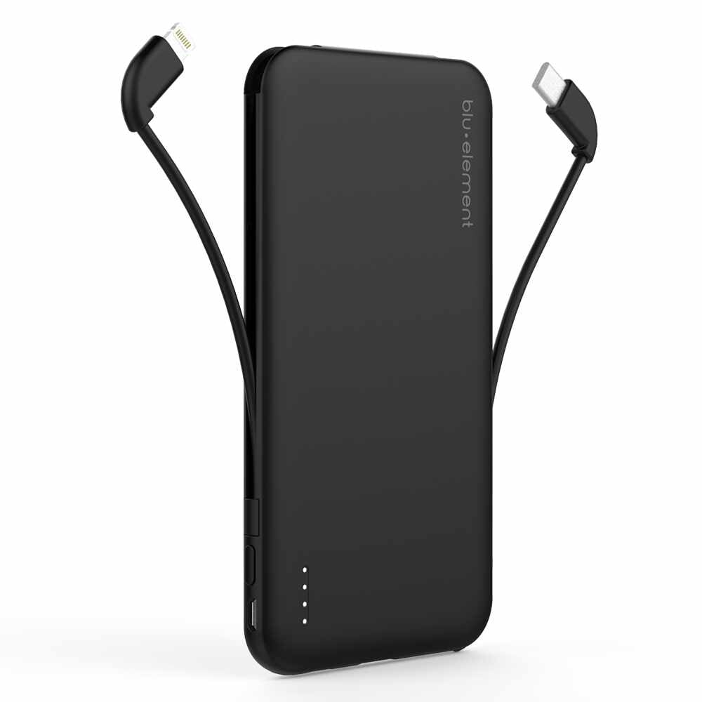 Portable Power 5000 mAh with Built in Lightning/Micro USB and USB-C Cables Black