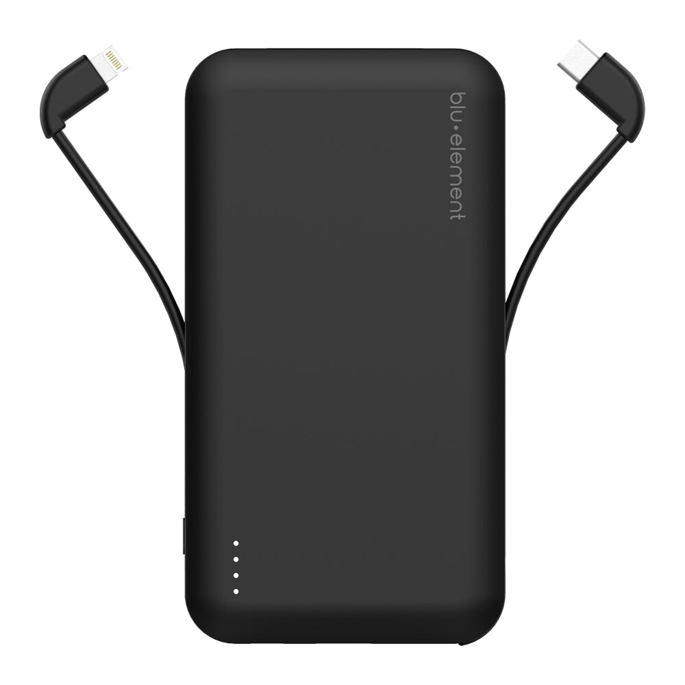 Portable Power 10000 mAh with Built in Lightning/Micro USB and USB-C Cables Black