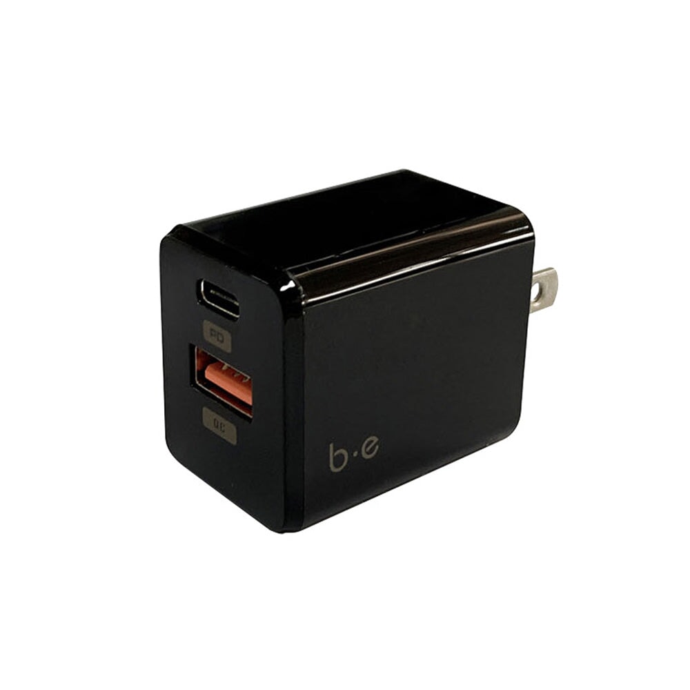 Wall Charger Dual Port USB-C 18W Power Delivery and USB-A QC 3.0 Black